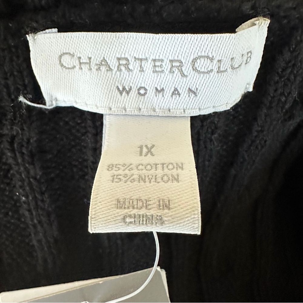 Charter Club Black Cable Knit Sweater Size 1X Casual Classic Winter Preppy NEW - Picture 8 of 10
